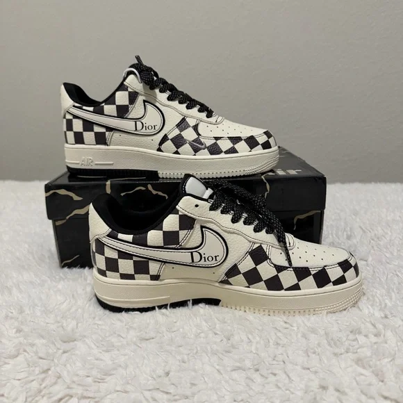Dior Black and Cream Checkered Sneakers - Picture 3 of 7